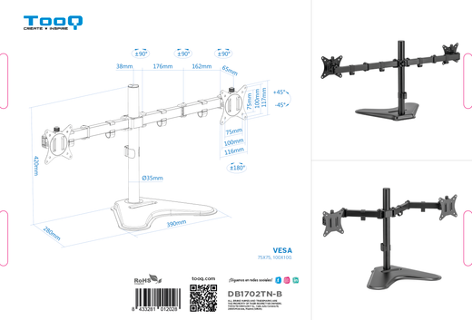 TooQ DB1702TN-B suport per a monitor 81,3 cm (32") Escriptori Negre