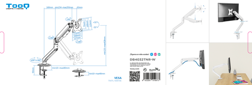 TooQ DB4032TNR-W suport per a monitor 81,3 cm (32") Escriptori Blanc