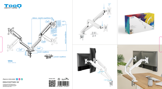 TooQ DB4132TNR-W soporte para monitor 81,3 cm (32") Escritorio Blanco