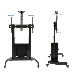 TooQ “NARNIA” Soporte de Suelo con Armario Multiusos + Accesorios Rack para Pantallas 60"- 100", Negro