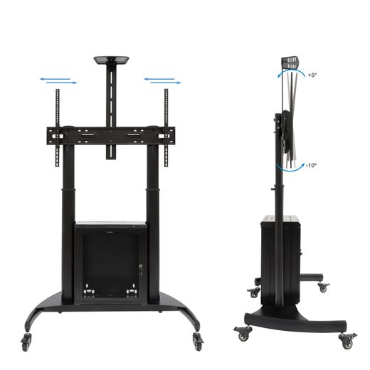 TooQ “NARNIA” Soporte de Suelo con Armario Multiusos + Accesorios Rack para Pantallas 60"- 100", Negro