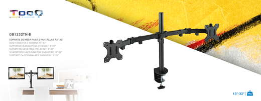 TooQ Suport de Taula Giratori i Inclinable per a 2 Pantalles (Monitor / TV Plasma / LCD / LED) 13” – 32”, de Dos Braços, Negre