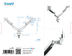 TooQ Suport de Taula Giratori i Inclinable per a 2 Pantalles (Monitor / TV Plasma / LCD / LED) 13” – 32”, de Dos Braços, Plata
