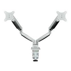 TooQ Suport de Taula Giratori i Inclinable per a 2 Pantalles (Monitor / TV Plasma / LCD / LED) 13” – 32”, de Dos Braços, Plata