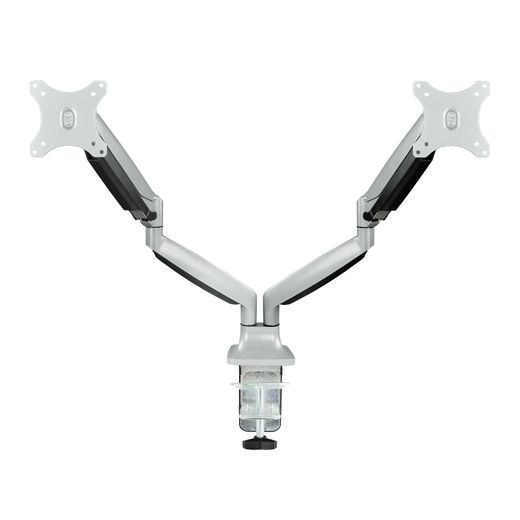 TooQ Soporte de Mesa Giratorio e Inclinable para 2 Pantallas (Monitor / TV Plasma / LCD / LED) 13” – 32”, de Dos Brazos, Plata