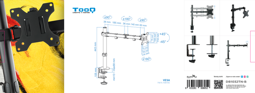 TooQ Suport de Taula Giratori i Inclinable per a Pantalla (Monitor / TV Plasma / LCD / LED) 13"-32", d'Un Braç, max 8 kg, Negre