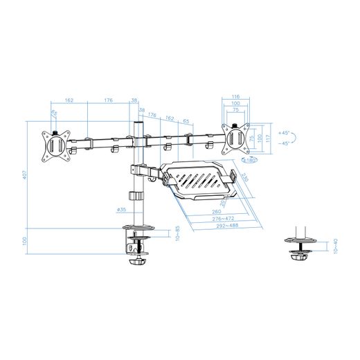TooQ Suport de Taula per a 2 Pantalles 17"-32" i Portàtil, Negre