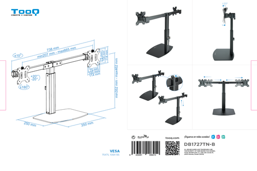 TooQ Soporte de mesa para 2 pantallas (monitor / plasma / LCD / LED) 17"-27"
