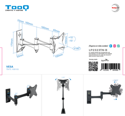 TooQ SUPORT GIRATORI I INCLINABLE PER MONITOR / TV LCD, PLASMA I LED (3 PIVOTS) DE 10-23, NEGRE