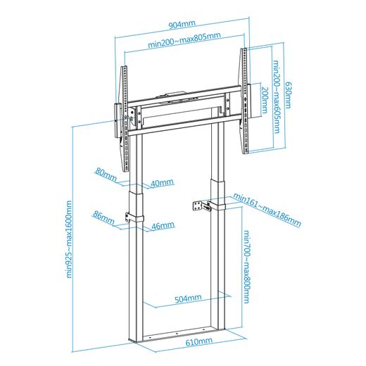 TooQ TITAN Soporte de Suelo Fijo con Regulación Eléctrica de Altura para Pantallas 55"-100", Negro