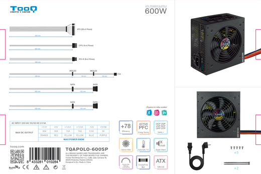 TooQ TQAPOLO-600SP unitat de font d'alimentació 600 W 20+4 pin ATX ATX Negre