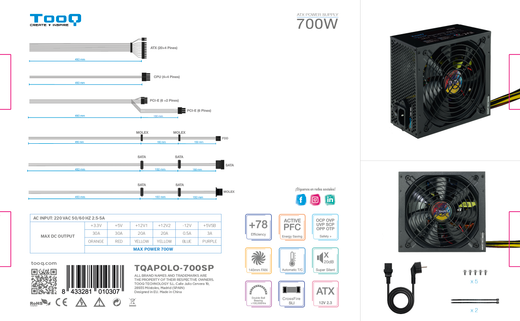TooQ TQAPOLO-700SP unitat de font d'alimentació 700 W 20+4 pin ATX ATX Negre