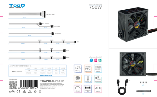 TooQ TQAPOLO-750SP unitat de font d'alimentació 750 W 20+4 pin ATX ATX Negre