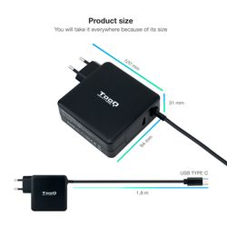 TooQ TQLC-USBC90PD adaptador i inversor de corrent Auto 90 W Negre