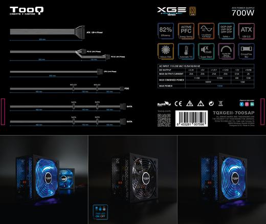 TooQ TQXGEII-700SAP unidad de fuente de alimentación 700 W 20+4 pin ATX ATX Negro