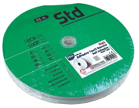 Velcro adhesivo textil: rollo 25 m. (macho/gancho)